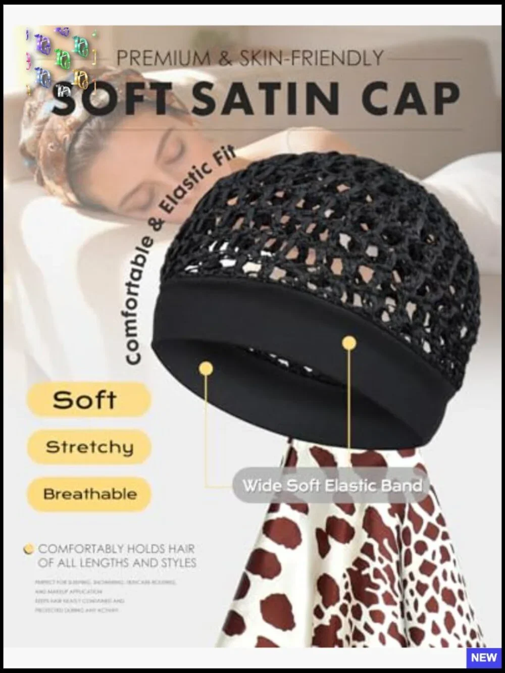 Satin Wrap Cap Hair Net Scarf Elastic Band Silk Press Protective Sleepwear